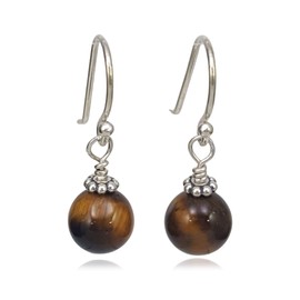 Sterling Silver Tiger Eye Natural Gemstone Beaded Drop Earrings