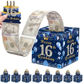 POPOYU 16th Birthday Money Box Cash Gift Pull,Navy Blue Money Pull Out Gift Box 16th Birthday Money Presentation Box for Cash Gifts,Funny Money Pull Box Money Gift Box for Men Women Birthday Gifts