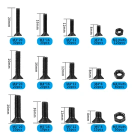 500pcs M3 M4 M5 Hex Socket Countersunk Bolt Set Hex Socket Screw Set Hex Screw Countersunk Head Bolts Pan Head Bolts and Nuts Alloy Steel Repair Tools