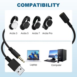 Puiixur Replacement Arctis Adapter 3.5mm Audio Cable Compatible with SteelSeries Arctis 3 Arctis 5 Arctis 7 Arctis Pro Gaming Headsets 4.9FT/1.5m