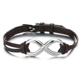 Infinity Love Genuine Brown Leather Bracelet for Men and Women Stainless Steel(CA)