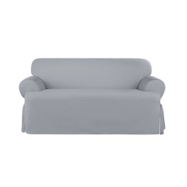 SureFit Heavyweight Cotton Duck T-Cushion Loveseat Slipcovers, Heavyweight Cotton Loveseat Cover, One Piece Design, Loveseat Cover with Seat Elastic and Adjustable Corner Ties, Pacific Blue