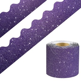 DMJUNCONG 68.9 Feet Purple Glitter Bulletin Board Border Scalloped Bulletin Board Trim for Classroom Decoration,Bedroom Wall Decoration,Home Decoration,Birthday Party Decorations