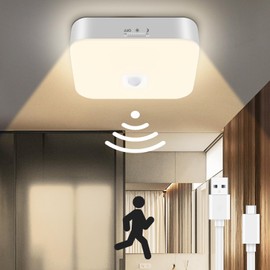 TOOWELL Rechargeable Motion Sensor Closet Light - 10000mAh Battery Operated Ceiling Light,500LM Warm White Wireless Ceiling Lights for Closet Shower Bathroom Pantry Hallway Porch Stair 3000K