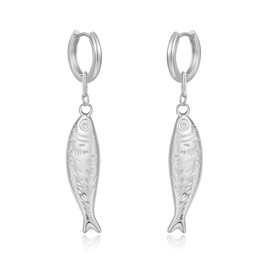 MIJENITI Sliver Beach Hoop Earrings for Women Silver Fish Drop Earring Fashion Jewelry for Women Gift