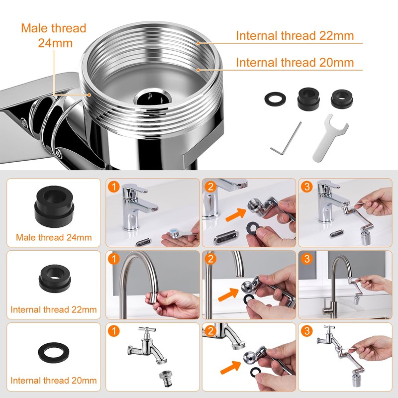 Ibergrif M91006 Faucet Aerator Extender, 1440° Multifunctional Rotating Splashproof Aerator,