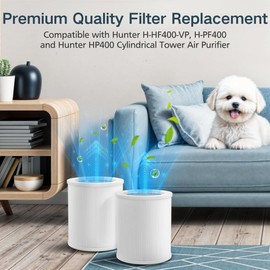 H-HF400-VP Replacement Filter, Compatible with Hunter H-HF400-VP H-PF400 and HP400 Cylindrical Tower Air Purifier, 3-Stage Filtration, 2 Filter & 8 Activated Carbon Filter