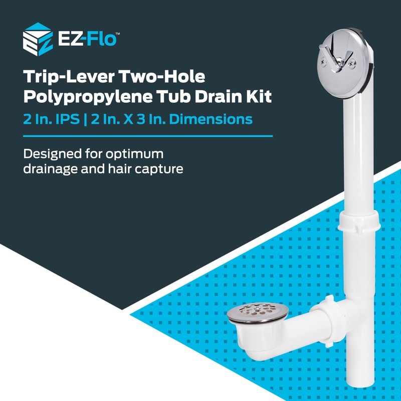 EZ-FLO 1-1/2 Inch Trip-Lever Bath Tub Drain Kit, 2-Hole Overflow