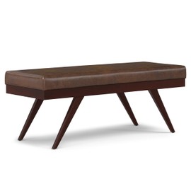 SIMPLIHOME Chanelle 48 inch Wide Mid Century Modern Rectangle Ottoman Bench in Distressed Chestnut Brown Vegan Faux Leather, Assembled, for The Living Room and Bedroom