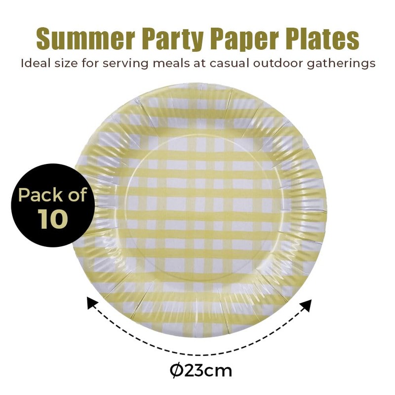 schone Summer Party Paper Plates – 10 Pack 23cm Gingham