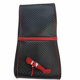 AUTOKLEIDUNG Steering Wheel Cover with Ring for Lacing Carbon Look for Steering Wheel Diameter 37-38 cm (Red)