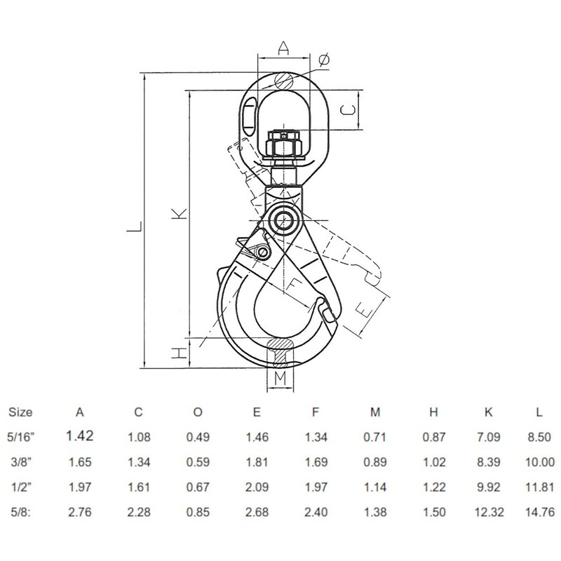 1/2" Grade 80 Swivel Self Locking Hook Breaking Strength 48000