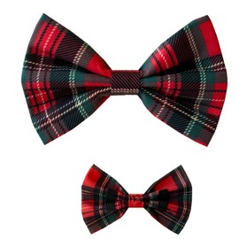 New Dogs Bow Tie Tartan cotton Elastic Band attach COLLAR ACCESSORY Handmade UK (Large Tartan poly cotton)