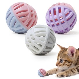 MeowAroma Rubber Cat Toy Balls with Inside Bell, Soft TPR Interactive Cat Ball Toys for Puppy Dogs and Kittens, Colorful Hollow Teeth Grinding Ball Interactive Sound Toy for Indoor Cats, 3 Pcs