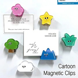 Cartoon Magnetic Clips (Set of 6) – Acrylic Cute Binder Clips Journal Clip| Desk Organizer for Paper,Notes,Bills|Decorative Magnets for Fridge Kitchen Locker Decor