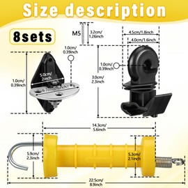 Tondiamo 8 Sets Electric Fence Gate Handle Set with Anchors and Insulators, Including 8 Pcs Plastic Electric Fence Gate Handle, 16 Pcs Anchor Set, 16 Pcs Black Insulators for Electric Fence