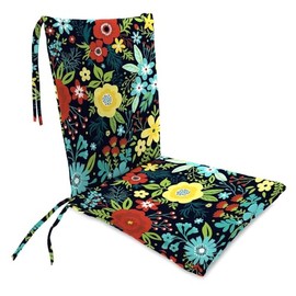20" x 39" Tapered Knife Edge Rocking Outdoor Patio Chair Cushions with Ties 2-Piece | Modern Casual Floral Pattern Rectangle Pretty Black Color Chair Pad | Soft Thick Durable UV Water Fade Resistant