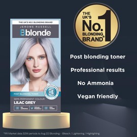 Jerome Russell Bblonde Lilac Grey Post Blonding Toner - Semi Permanent Hair Dye Kit for Pre Lightened & Blonde Hair with Brazil Nut Oil, No Ammonia & Vegan
