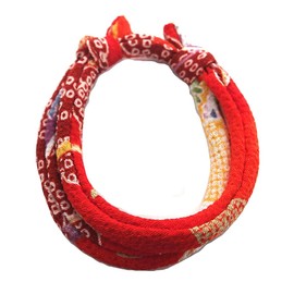 Collar: Dog Collar, Cat Collar, Puppy Choker, No Bell, Soft Fabric That Does Not Burden Your Neck or Coat (Adjustable), Kyoto Crepe Fabric, Japanese Style, Modern, Stylish, Cute (Peony Red)