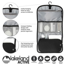 Lakeland Active Eskdale Fold Out Hanging Travel Toiletry Bag for Men & Women - Black