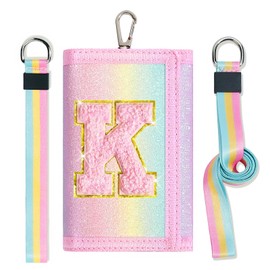 cotmcor Kids Wallets for Girls Purse Teen 6-8 8-10 Cute Flock Initial Toddler Purse Coin Pocket Glitter Rainbow Crossbody Wallet Birthday Gifts