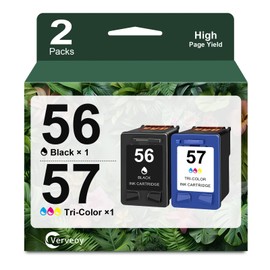 56/57 Ink Cartridges Combo Pack Replacement for Ink 56 C6656AN & 57 C6657AN 2PK Ink Compatible for HP Deskjet 5550 5650 5150 Photosmart 7350 7260 7450 7550 PSC 2210 Printer Ink (1 Black 1 Tri-Color)