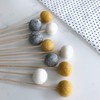 Felt Ball Flower Stems in Mustard, Grey & White By