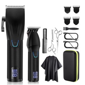 Roziapro Professional Hair Clippers for Men Electric Beard Trimmer for Hair Cutting with T-Blade Edgers Rechargeable Hair Clipper and Trimmer Kit with LED Mens Christmas Gifts (Black)