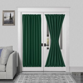 DWCN French Door Curtains – Rod Pocket Thermal Blackout Curtain for Doors with Glass Window, Kitchen and Patio Doors for Privacy, 54 X 72 Inches Long, 1 Curtain Panel with Tieback,Hunter Green