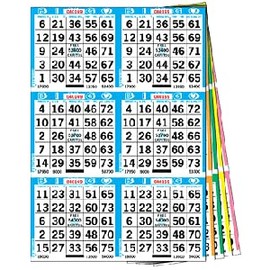 United Novelty 6 on 15 up Bingo Color Collated Paper Game Cards- 50 Books- Blue, Purple, Green, Aqua, Red, Yellow, Pink