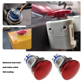 Be In Your Mind Pack of 2 Red Mushroom Head Button Switch, Waterproof Push Button Switch, Aluminium Alloy Round Start Button Accessories for Car, SUV, Truck, Motorhome, Boat, 16 mm