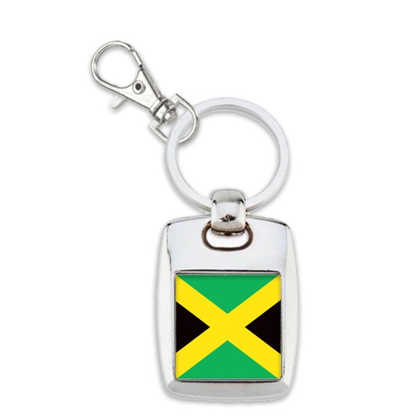 KAZMUGZ Square metal FLAG OF JAMAICA KEYRING. Silver Plated Jamaican