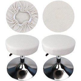 HuaLiSiJi Stool Cover, Round, Diameter 30-40 cm, Luxurious Fabric Stool Cover, Round, Stretchy, Wrinkle-Free, Washable, Dustproof, Soft and Durable (2, White)