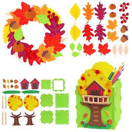 JOYIN Thanksgiving Foam Craft Kit DIY Includes Turkey Door Sign, 3D Tree House Pen Holder, Fall Maple Leaf, Photo Frame, Foam Glasses and Cornucopia Kids Thanksgiving Party Favor Activities