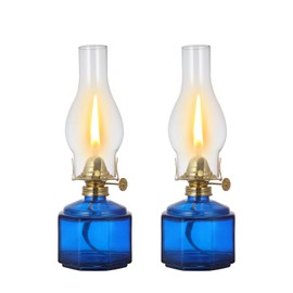 DNRVK 2 Pack Rustic Oil Lamp Large Vintage Glass Kerosene Lamp Chamber Oil Lamps for Indoor Use Home Decor Classic Old Hurricane Oil Lamp for Emergency Lighting 12.5''
