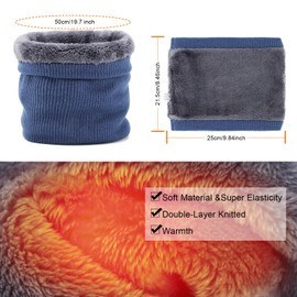 Winter Neck Warmer Gaiter, Windproof Thermal Knitted Snood Scarf for Men Women Double-Layer Fleece Lined, Skiing Cycling Running Outdoor Sports, Unisex, Blue