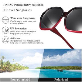 TINHAO Fit Over Glasses Sunglasses for Women Men Polarized UV Protection Butterfly Oversized Sunglasses over Glasses(Gradient red, Black)