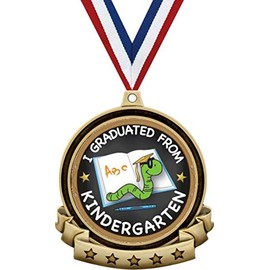 Kindergarten Graduation Medals - 2.5" Gold Kids Graduation Medal Award Includes Red White and Blue Neck Ribbon, Great Graduating Awards 10 Pack