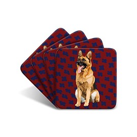 German Shepherd Coaster Set by Artist Leslie Gerry - Set of 4 - Non-Slip - Cork-Backed - Dog Coaster Set