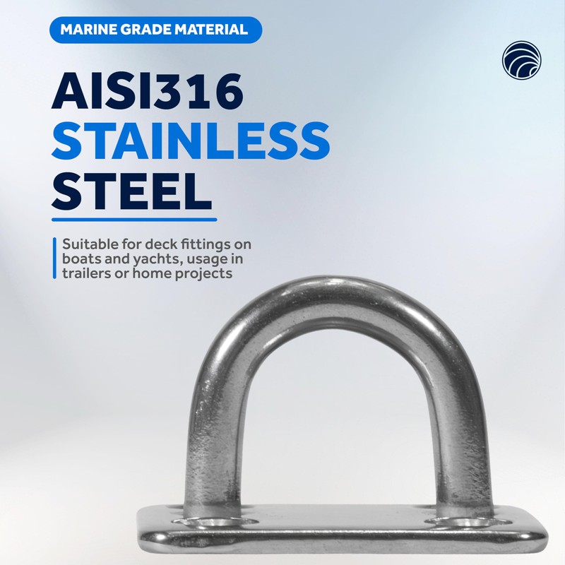 Five Oceans Heavy Duty 3/16" Stainless Steel Square Pad Eye,