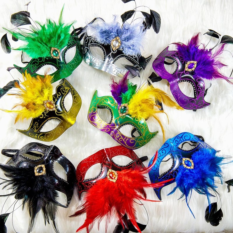 MYSEUNI 2025 Mardi Gras Masks for Women with Feathers- Womens