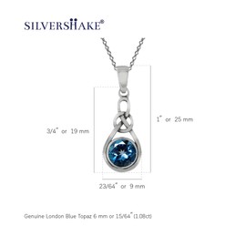 Silvershake 1.08ct. Genuine London Blue Topaz 925 Sterling Silver Celtic Knot Pendant with 18 Inch Chain Necklace