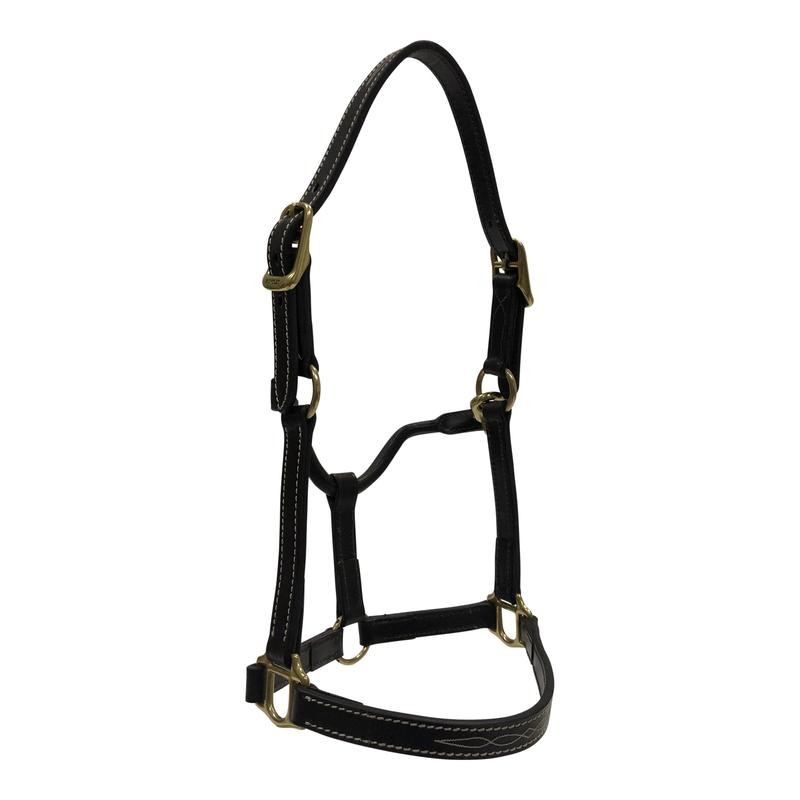 Huntley Equestrian Fancy Stitched Adjustable Premium Leather Pony Halter with
