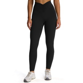 Aoxjox High Waisted Workout Leggings for Women Hidden Scrunch V Waist Front Illusion Ruched Athletic Yoga Pants 26" (Black, Small)