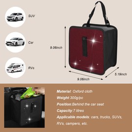 FSTURIOS Car Trash Can, Bling Rhinestone Crystal Waterproof Hanging Garbage Bag for Car Interior, Oxford Leakproof Foldable Waste Organizer Trash Bin Universal for Most Vehicles (Red)