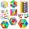 7 Pack Wooden Tangrams Puzzle Set Wooden Hexagon Puzzles Wood