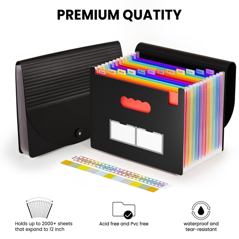 Sooez Accordion File Organizer, 13 Pockets Expanding File Folders, Portable