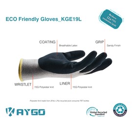 KAYGO Work Gloves for Women KGE19L Eco Friendly Gloves with Breathable Rubber Coated, 3 Pairs,Small