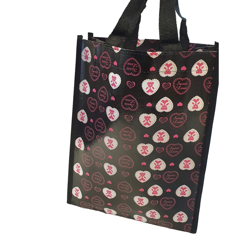 Fat-catz-copy-catz Eco Friendly Black Love Hearts Lunch Shopping Bag 30x25x9cm