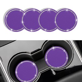 Kutyun 4PCS Bling Car Cup Coaster, Universal Non-Slip Cup Holders Embedded in Ornaments Coaster, 2.75In Car Drink Cup Mat, Vehicle Interior Decor Accessories (Purple, 4PCS)